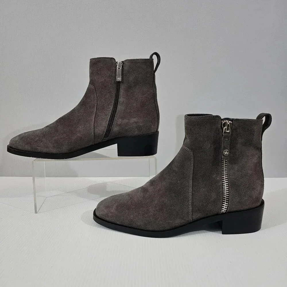 Aquatalia Colbie Ankle Boot Womens 9.5 Gray Suede Water Resistant Side Zip NEW